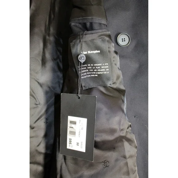 NWT The Kooples Men's Black Double Brested Gabardine Trench‎ Coat Size M/L